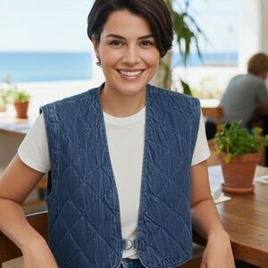 NWT Zara💙CROPPED SWEET Quilted Blue Denim Vest SIZE XS REG. PRICE $65.90